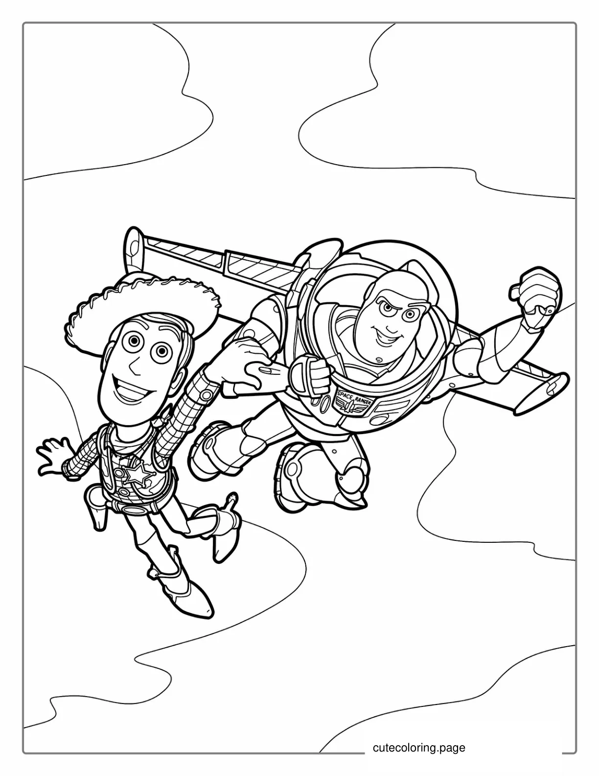 Coloring Page Of Buzz And Woody Flying coloring page