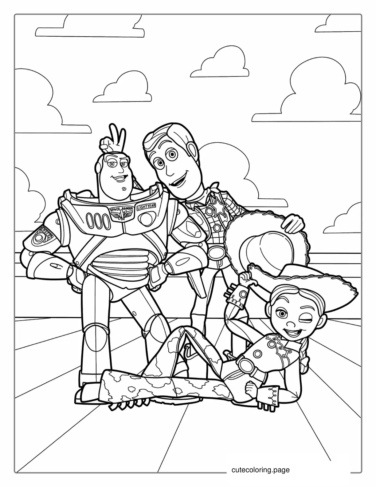 Jessie Buzz And Woody Coloring Sheet For Kids coloring page