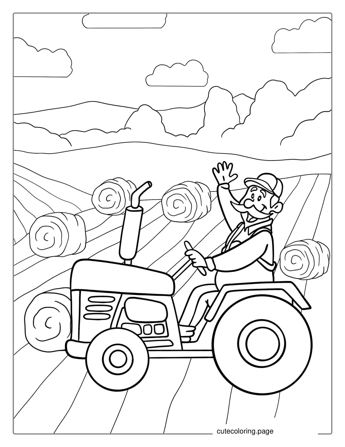 Farmer And Tractor Coloring Page For Kids coloring page