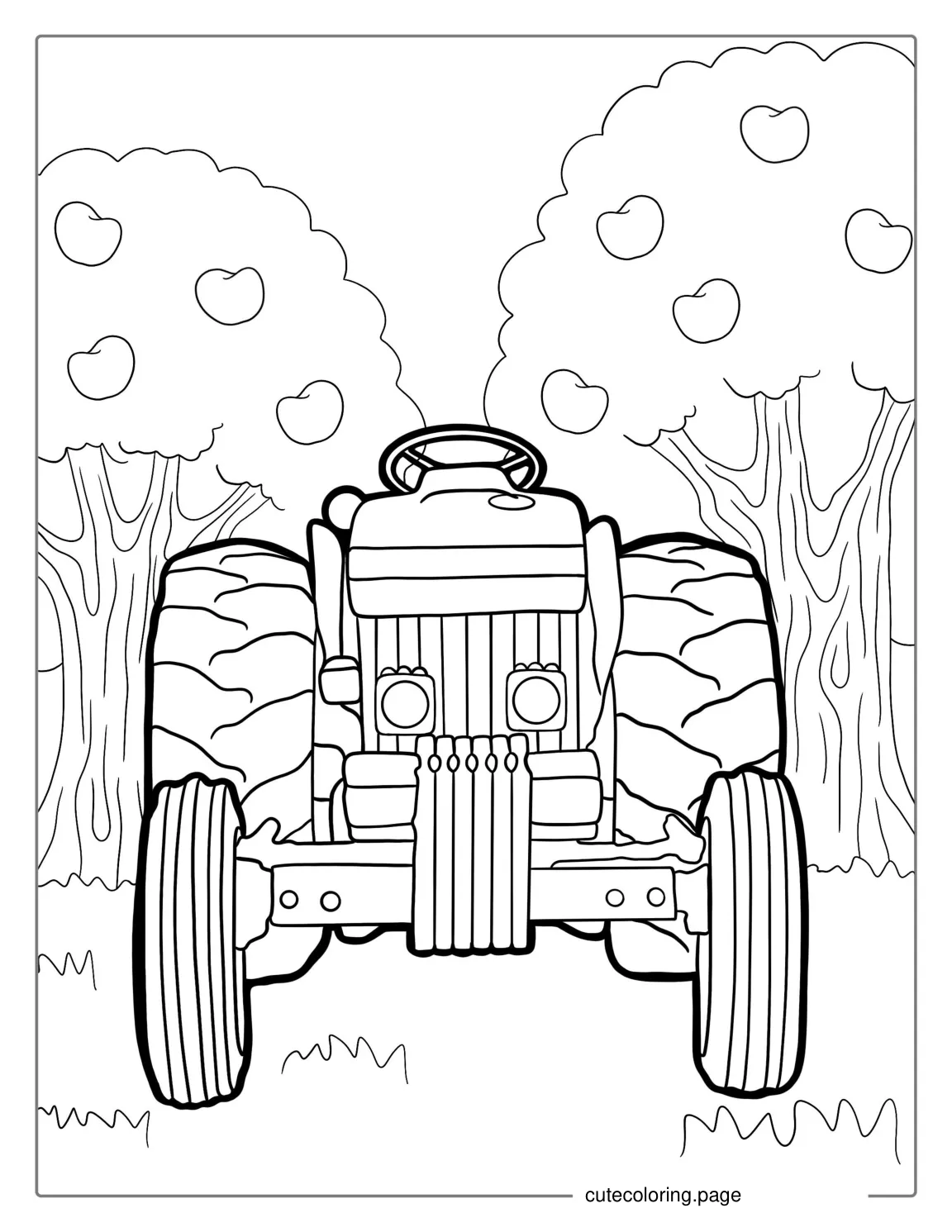 Front Facing View Of Tractor To Color For Kids coloring page