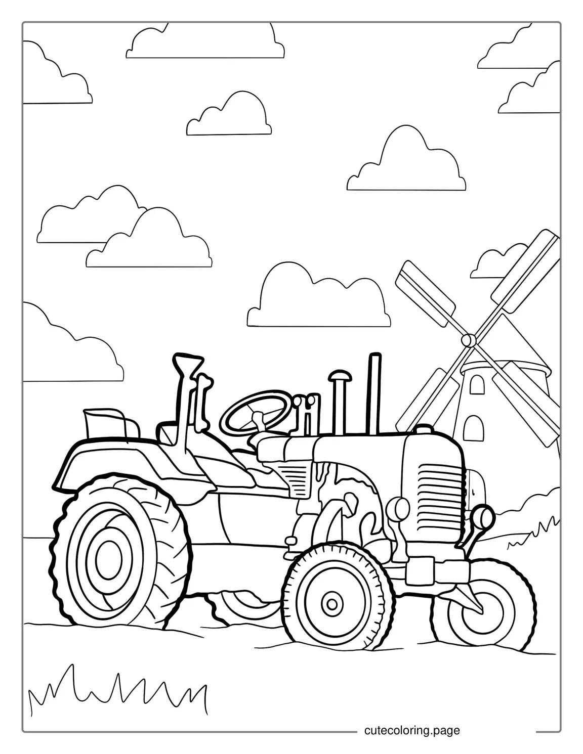 Old Tractor Sitting In Field To Color coloring page