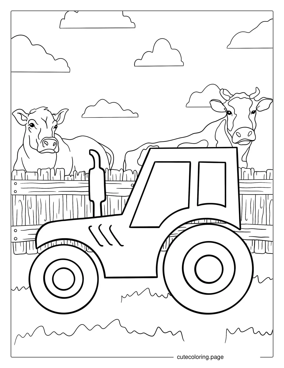 Simple Outline Of Tractor To Color For Kids coloring page