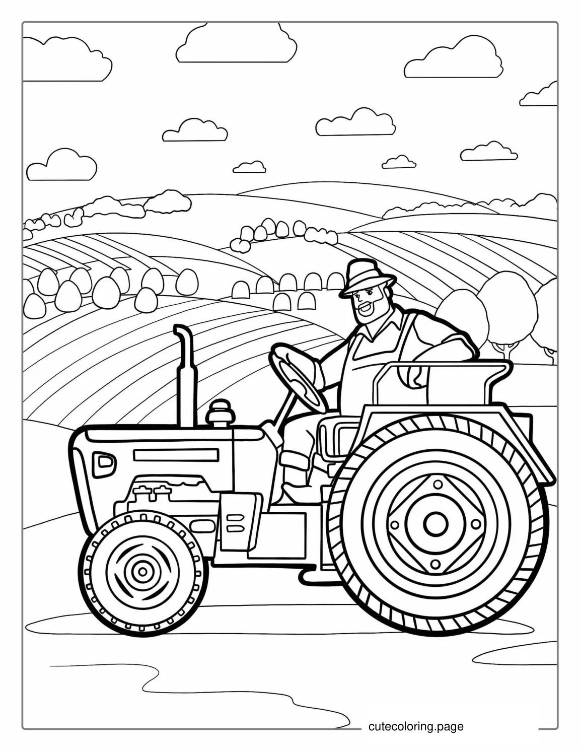 Tractor And Farmer Coloring Page For Kids coloring page