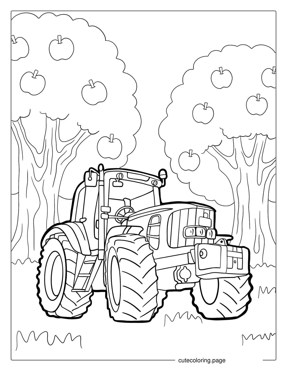 Tractor In Apple Orchard Coloring Page coloring page