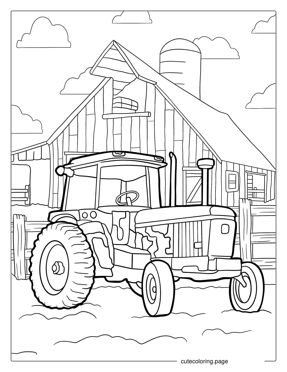 Tractor On Field With Barn Coloring Sheet coloring page