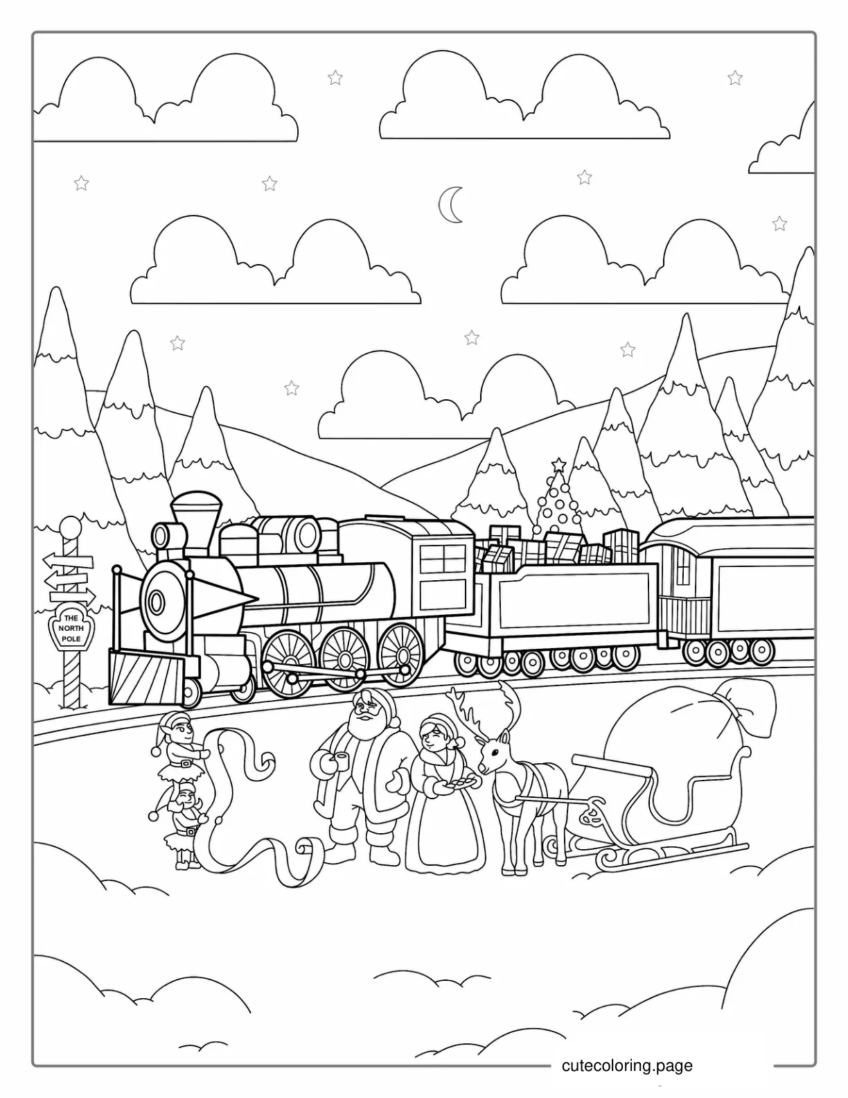 Christmas Themed Train With Santa To Color 1 coloring page