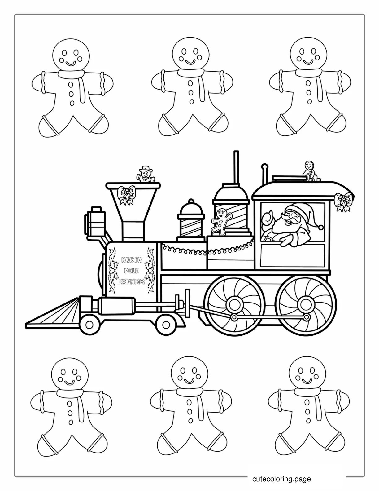 Coloring Page Of a Christmas Train With Santa coloring page