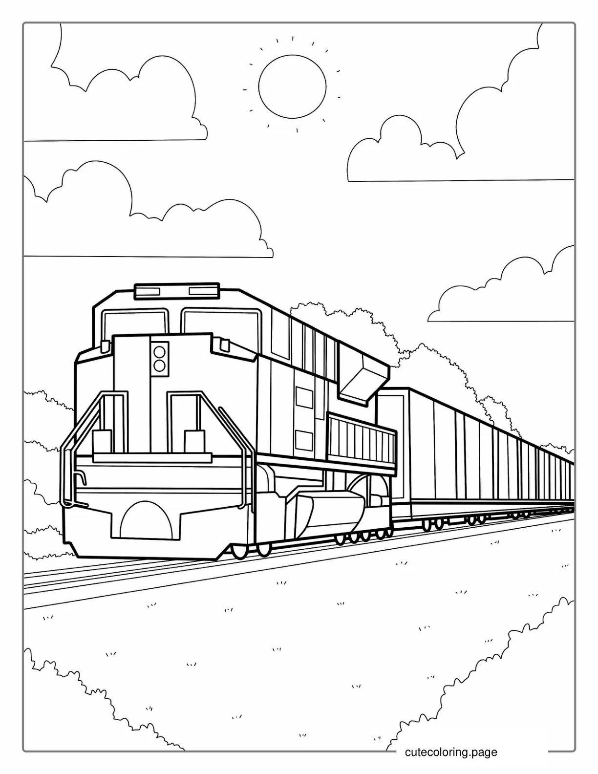 Detailed Diesel Cargo Train To Color coloring page