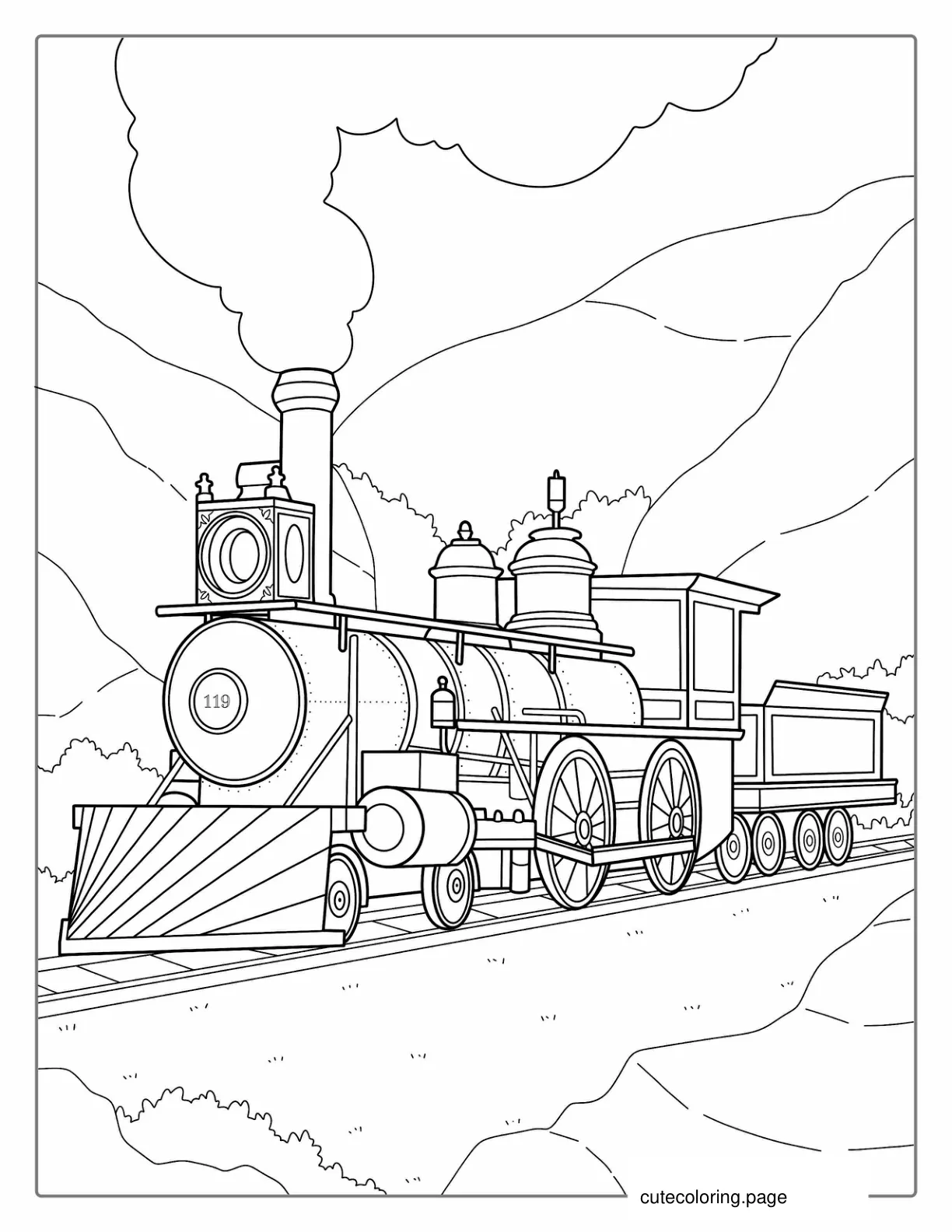 Detailed Steam Power Vintage Train To Color coloring page