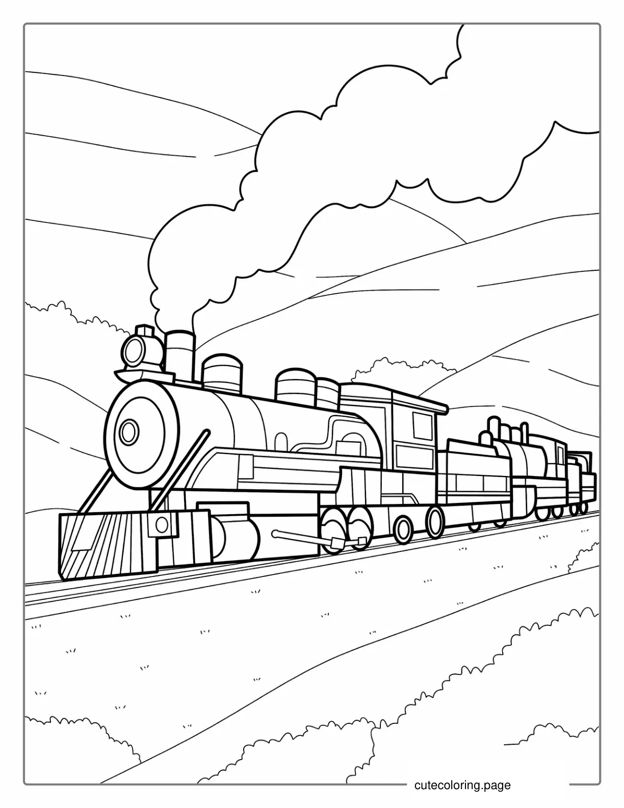 Detailed Steam Powered Train To Color coloring page