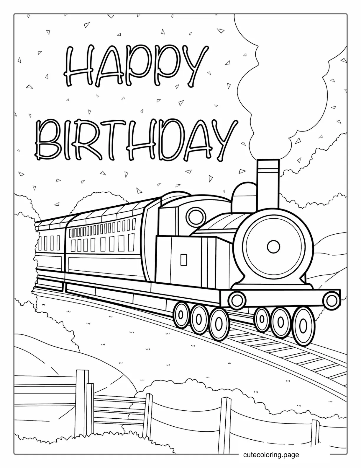 Happy Birthday Train Coloring Picture For Kids coloring page