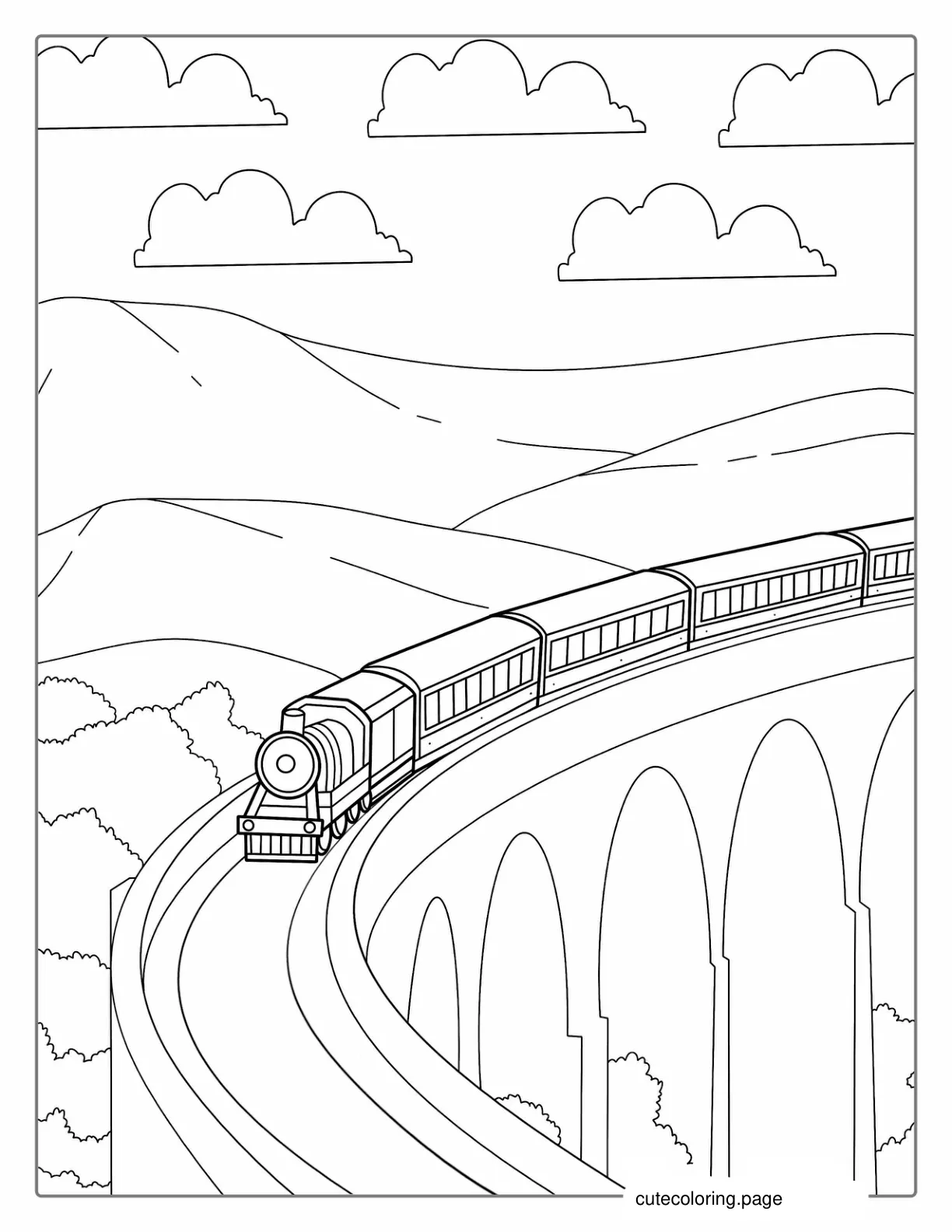 Hogwarts Train On Stone Bridge To Color coloring page