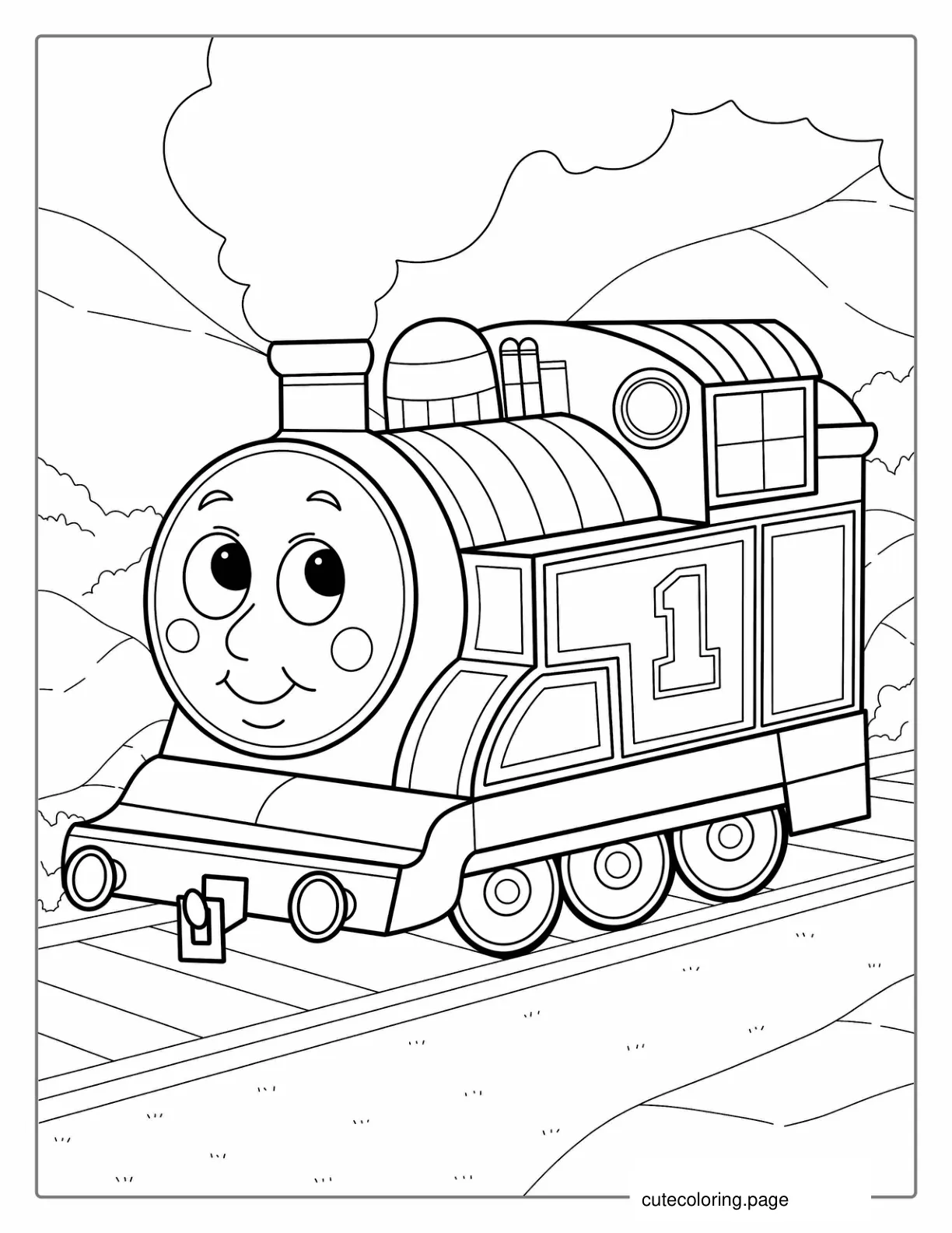 Simple Outline Of Thomas The Train To Color For Preschoolers coloring page