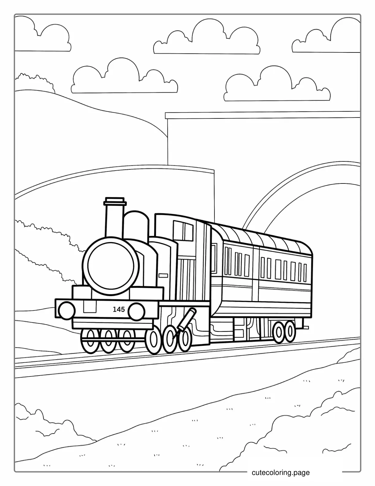 Train Exiting a Tunnel Coloring Sheet coloring page