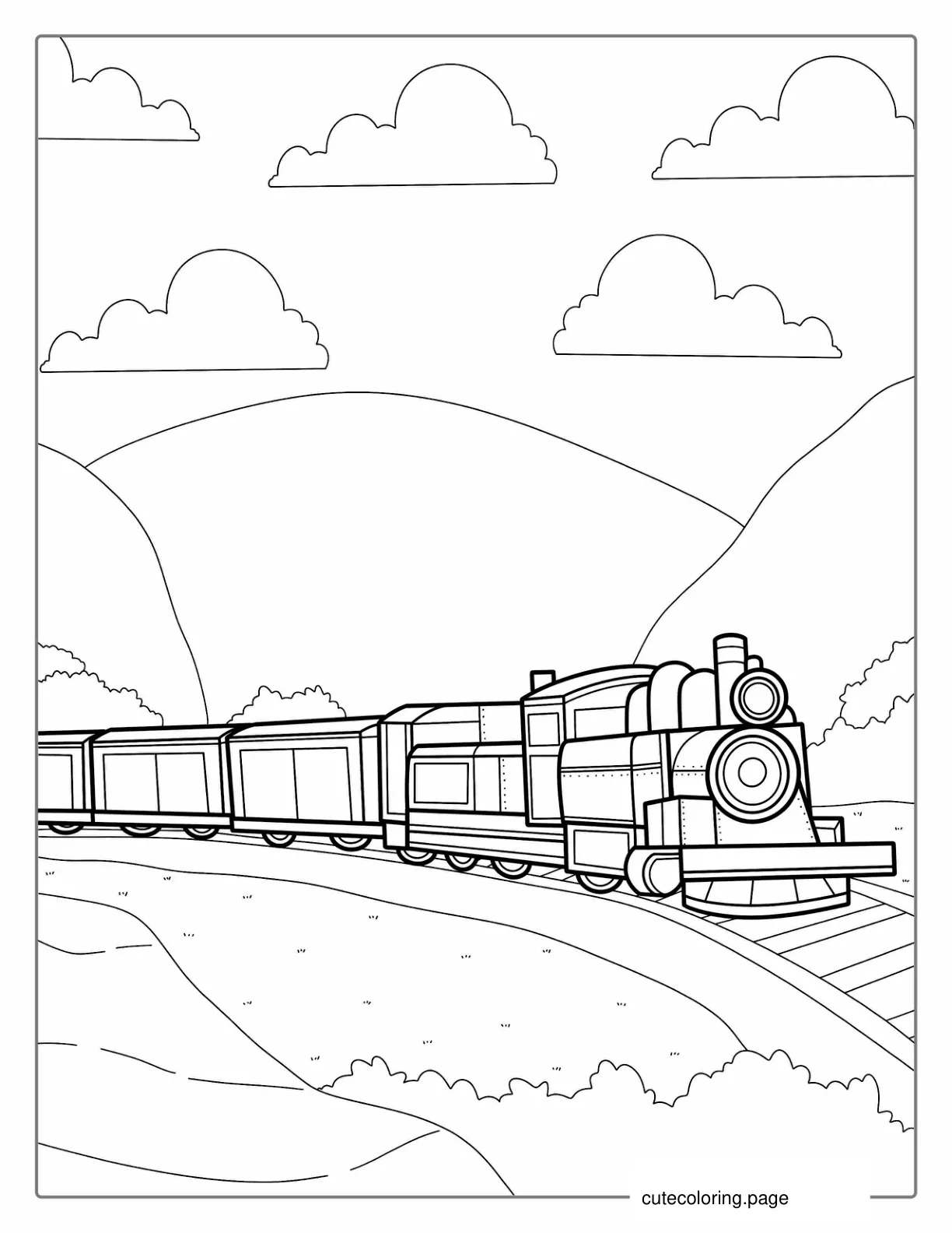 Train Pulling Carriages To Color coloring page