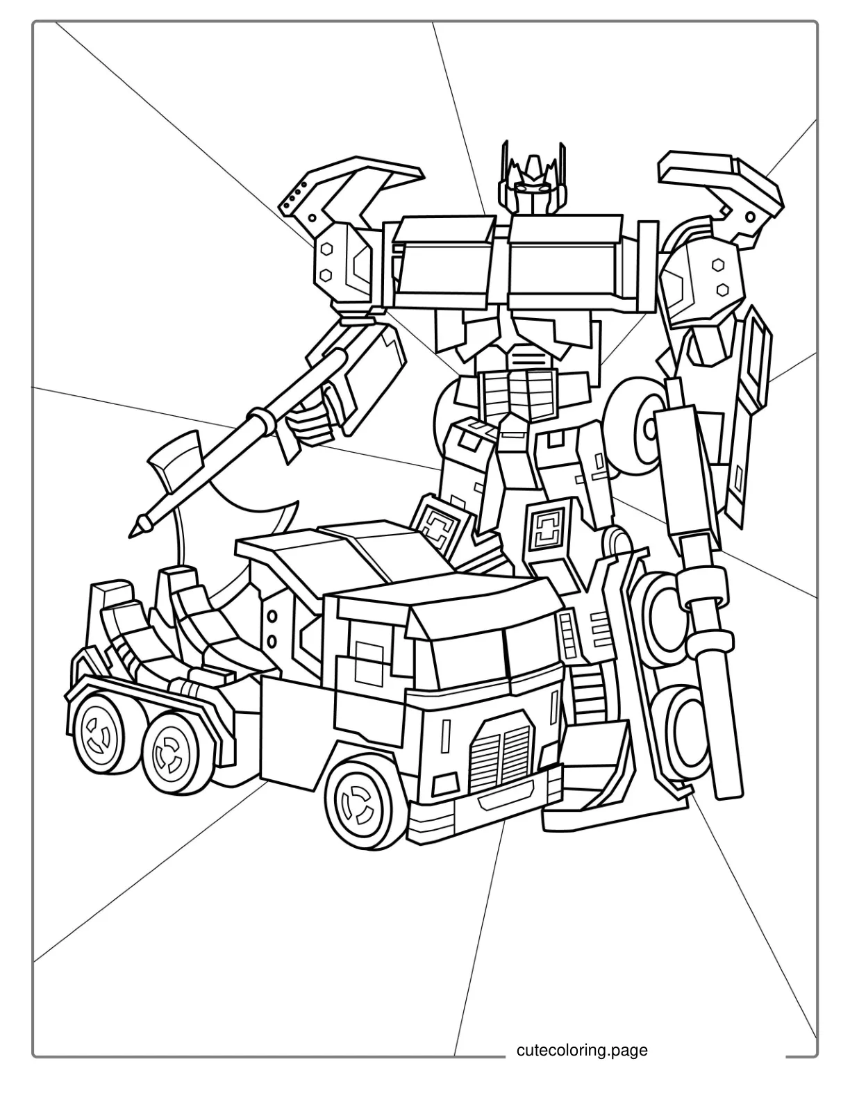 Optimus Prime And Truck Coloring Sheet coloring page