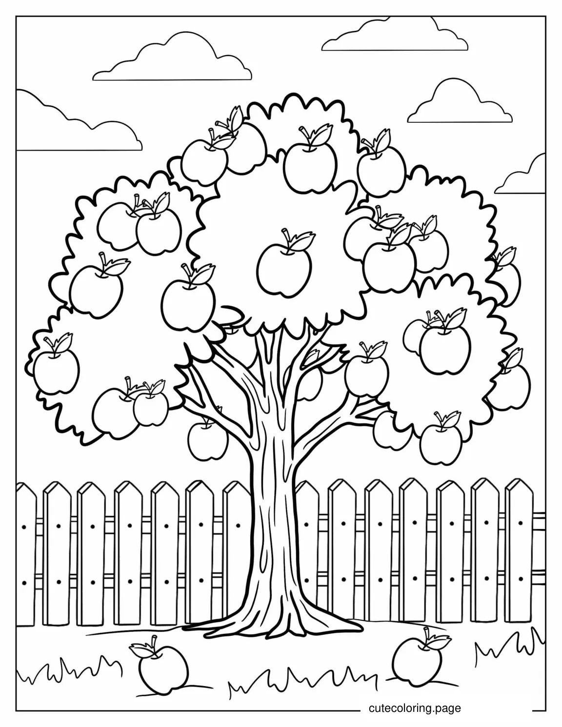 Coloring Page Of An Apple Tree For Kids coloring page