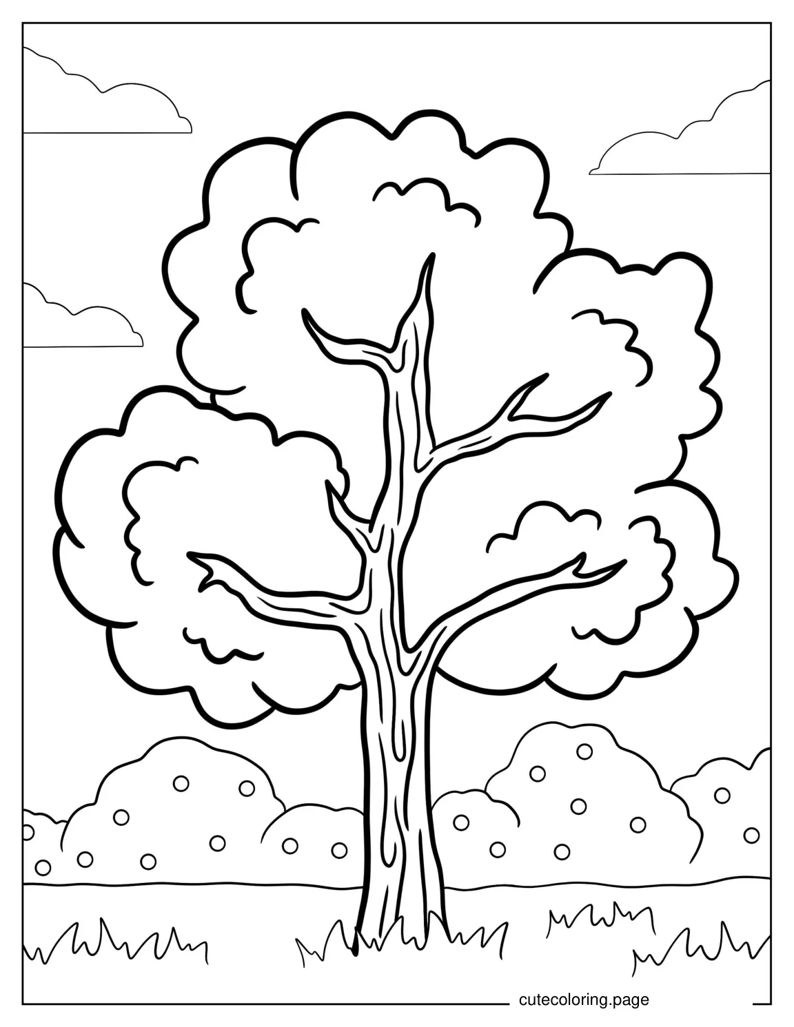 Easy To Color Tree With Busy Leaves coloring page