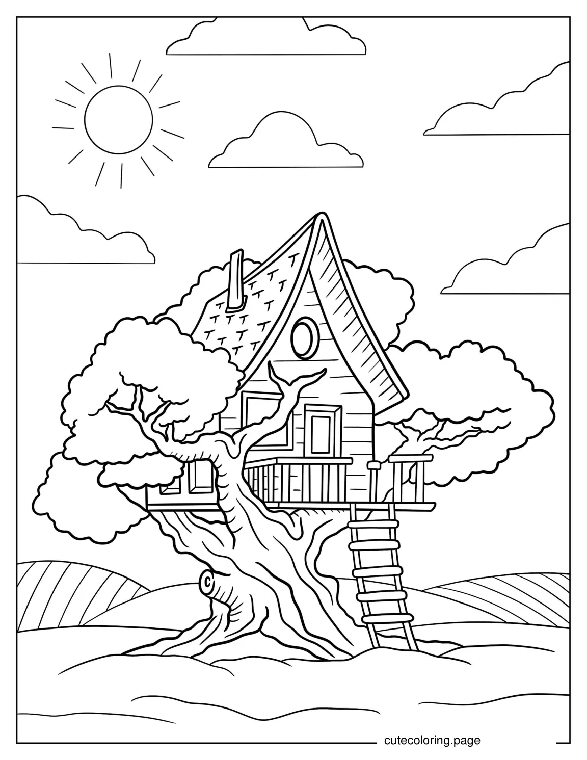 Large Tree House Coloring Page coloring page