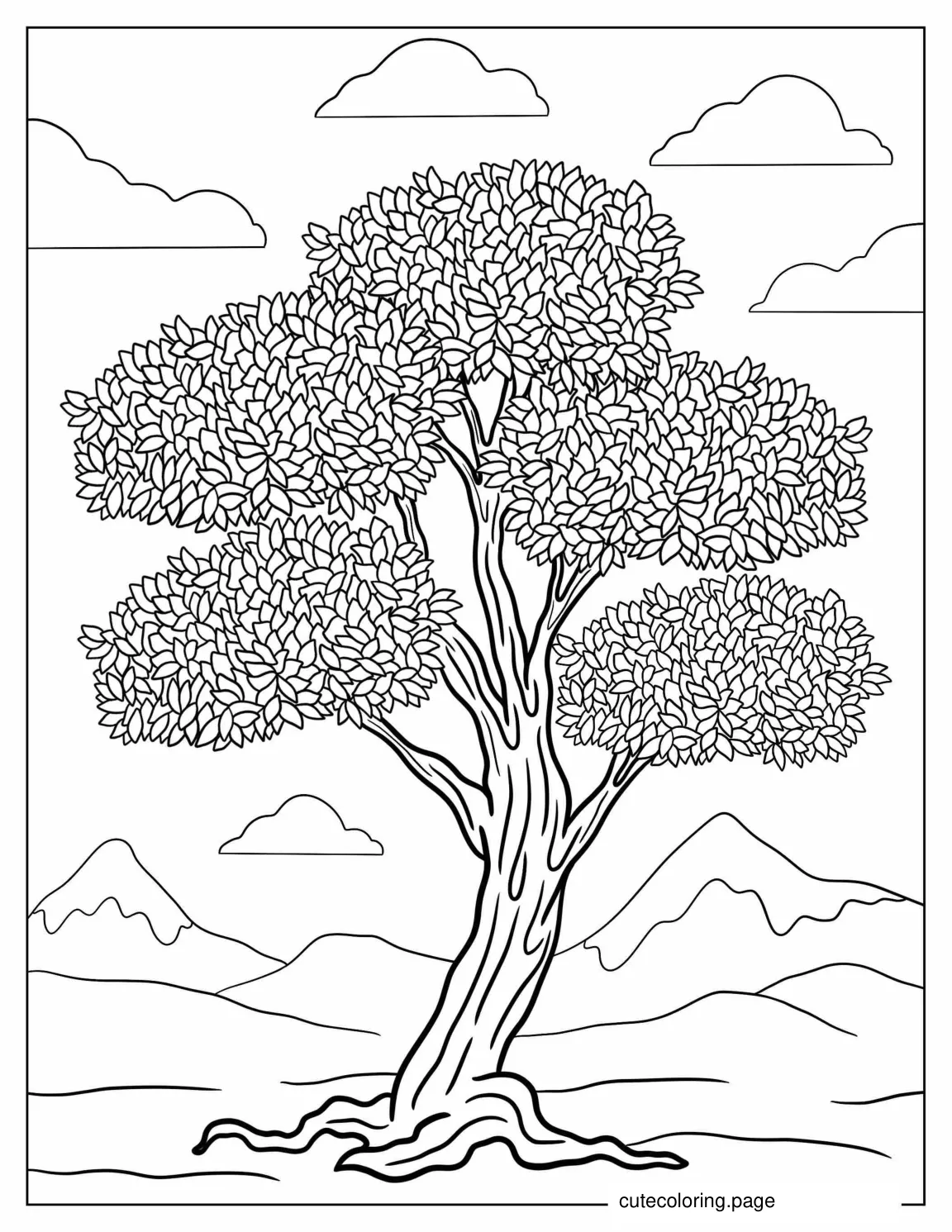 Large Tree With Lush Leaves coloring page