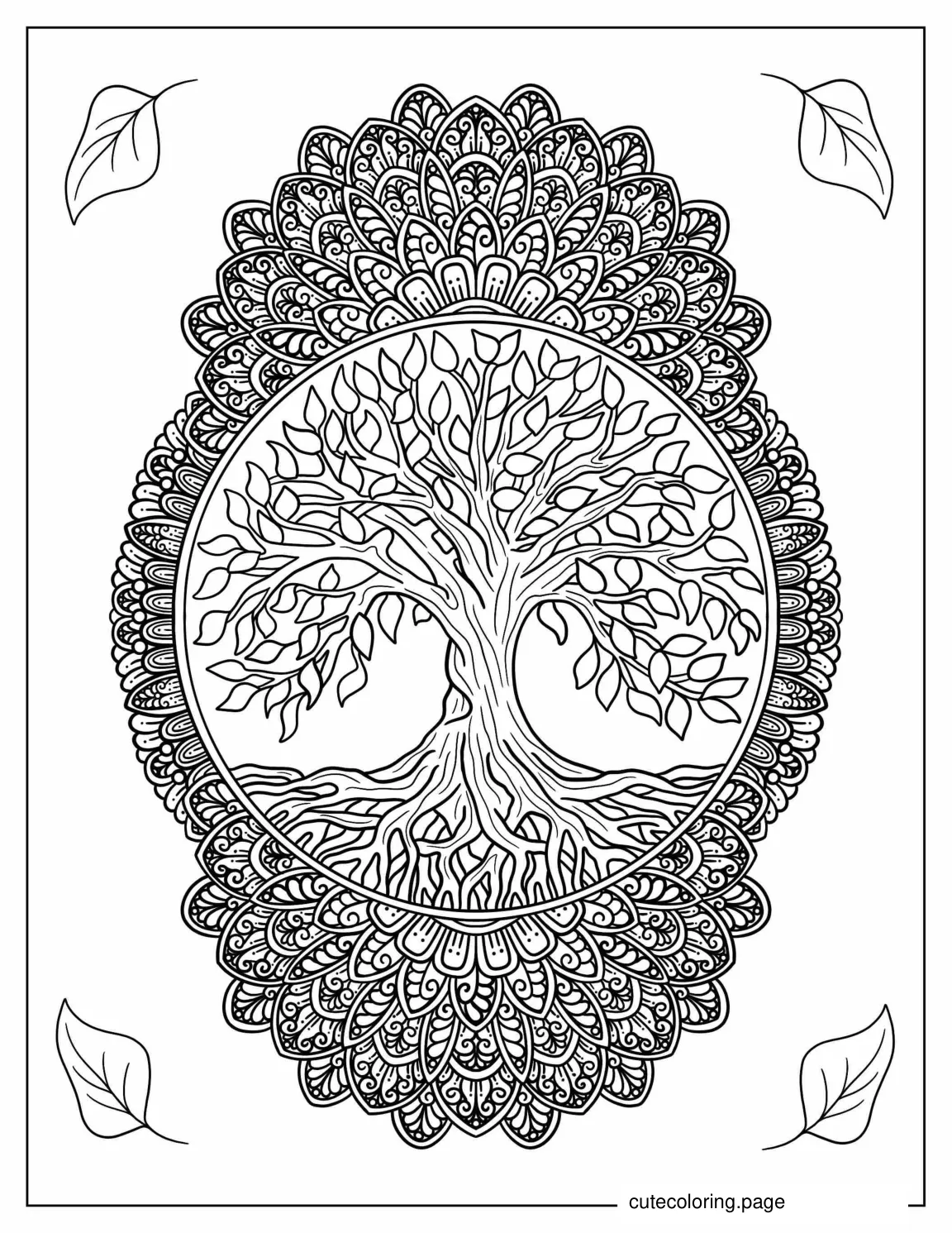 Mandala Tree Coloring Page For Adults coloring page