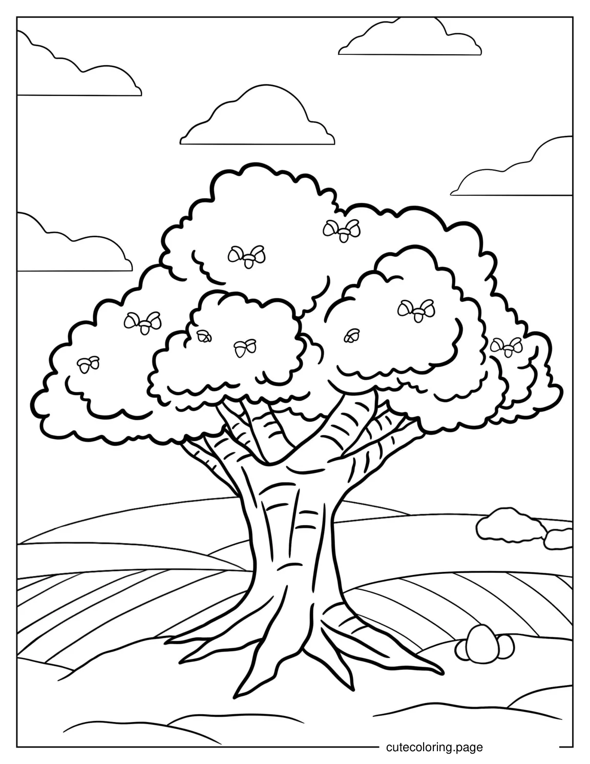 Oak Tree With Acorns To Color coloring page