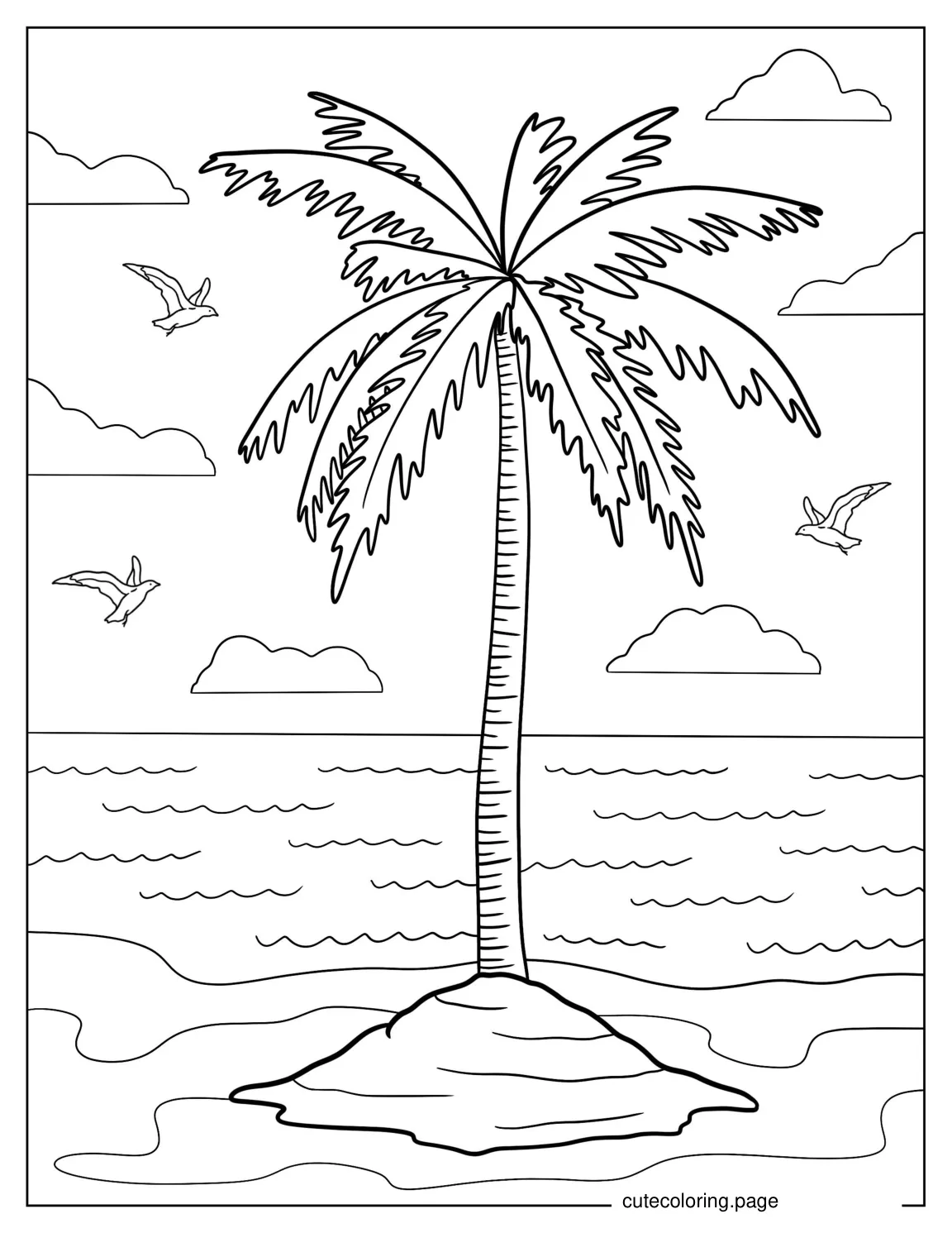 Palm Tree On Island Coloring Page coloring page