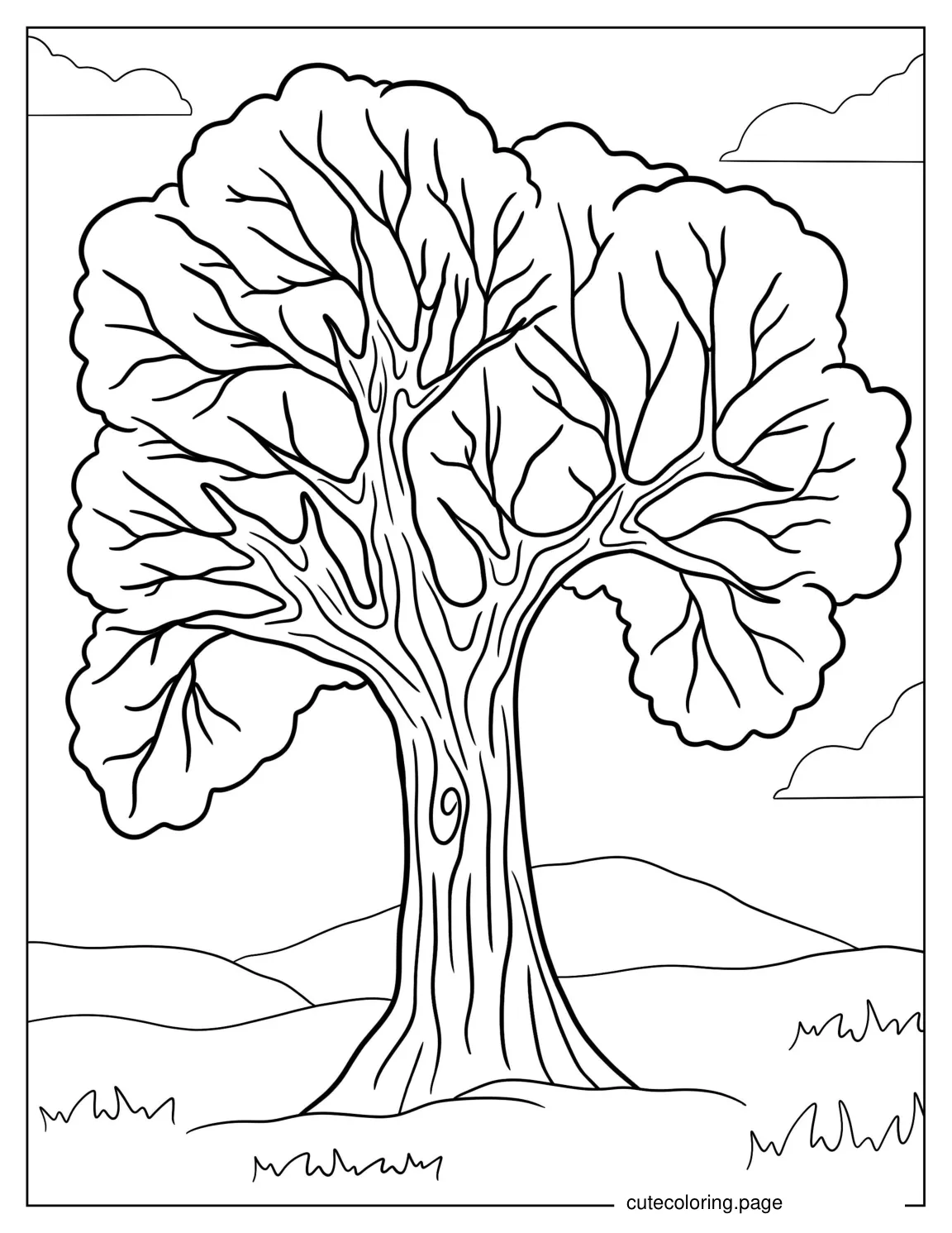 Realistic Oak Tree Coloring Tree coloring page