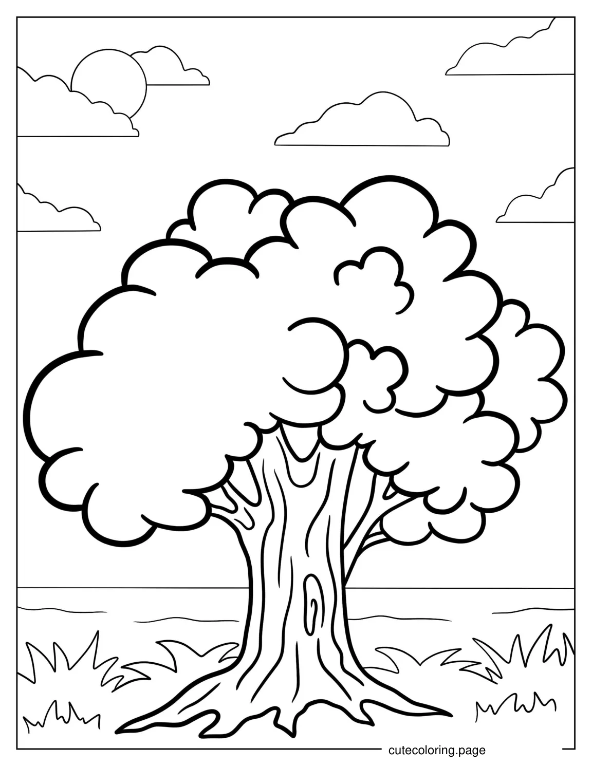 Simple Oak Tree With Thick Trunk To Color coloring page