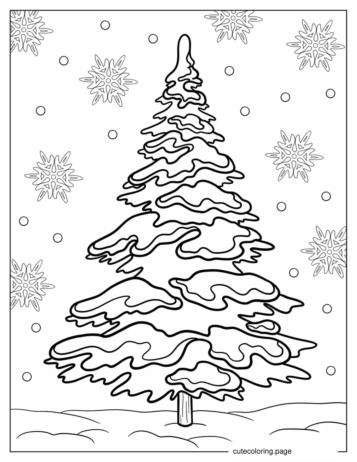 Snow Covered Pine Tree Coloring Page coloring page