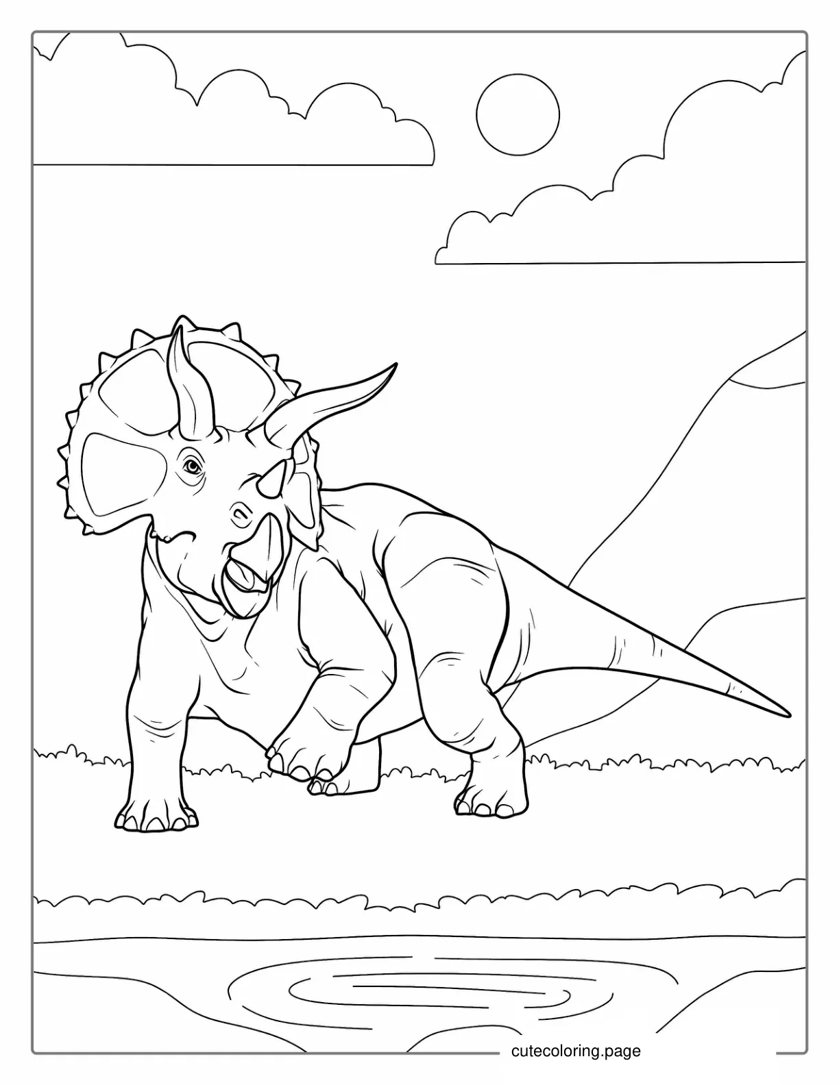 Coloring Page Of a Large Adult Triceratops coloring page