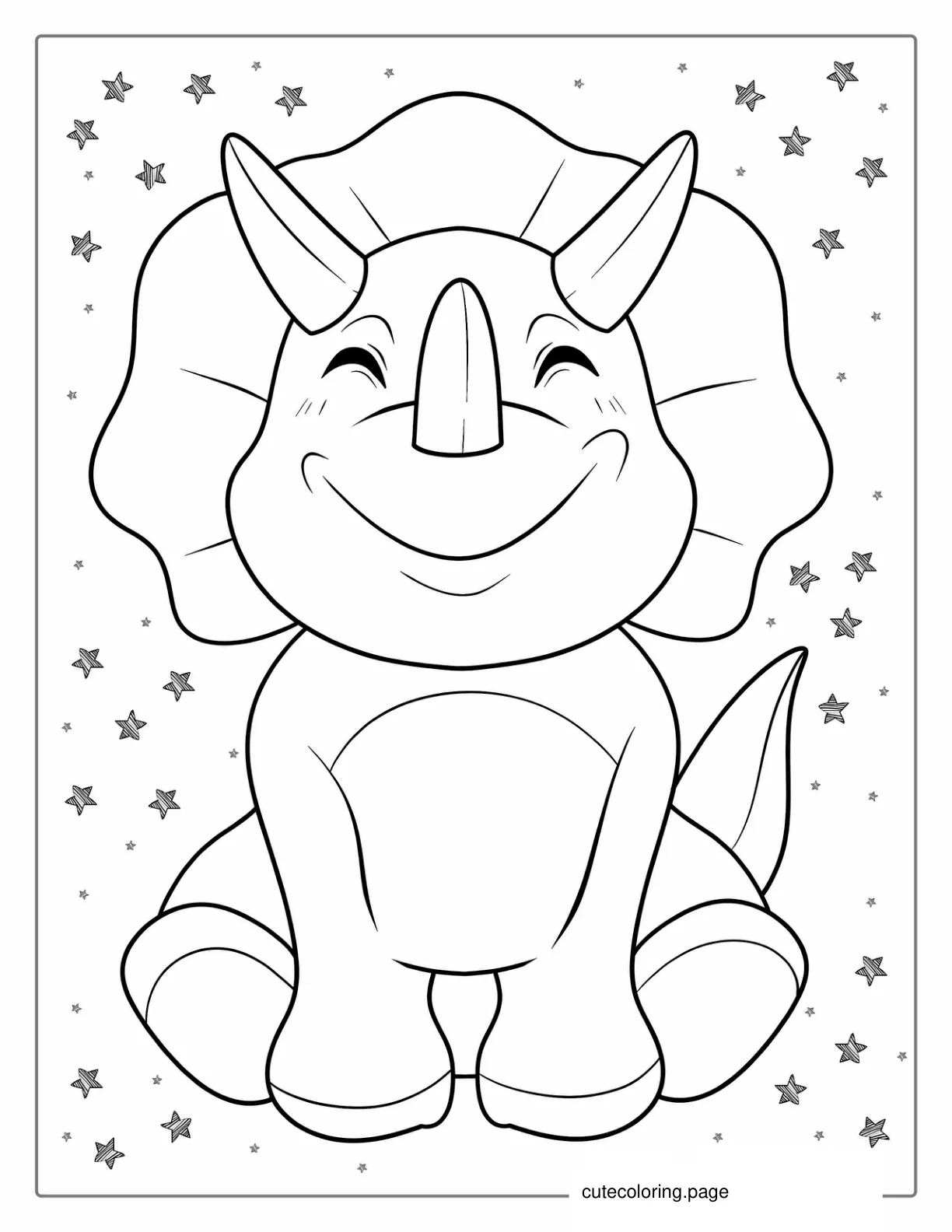 Smiling Triceratops With Big Horns To Color coloring page