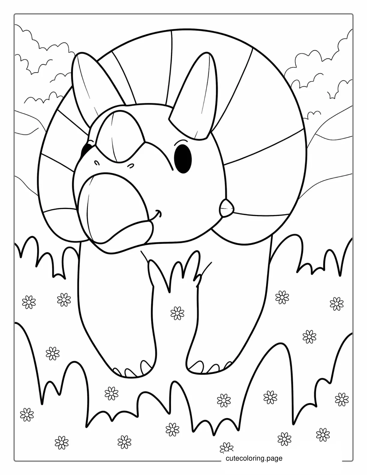 Super Cute Triceratops Coloring Page For Preschoolers coloring page