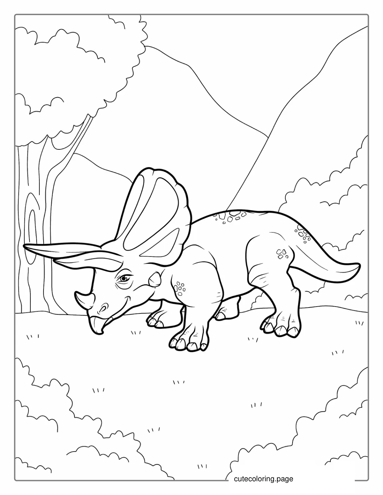 Triceratops Dinosaur Walking In Jungle To Color coloring page