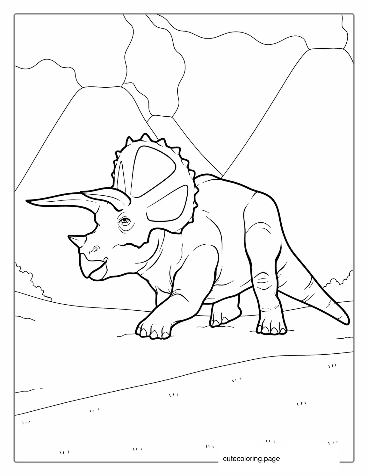 Triceratops Walking With Volcanoes In BackGround coloring page