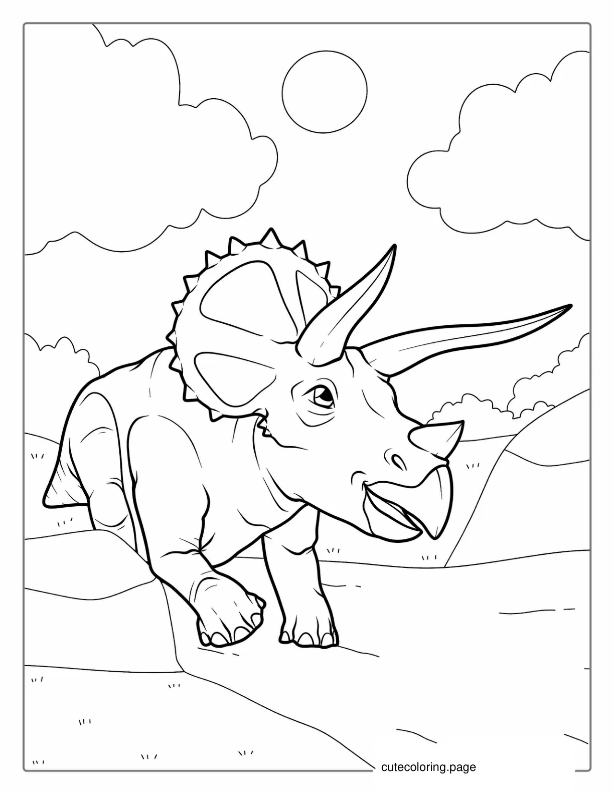 Triceratops With Three Horns To Color coloring page