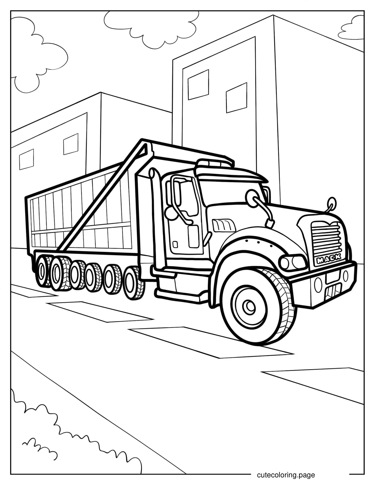 Large MACK Dump Truck Coloring Picture coloring page