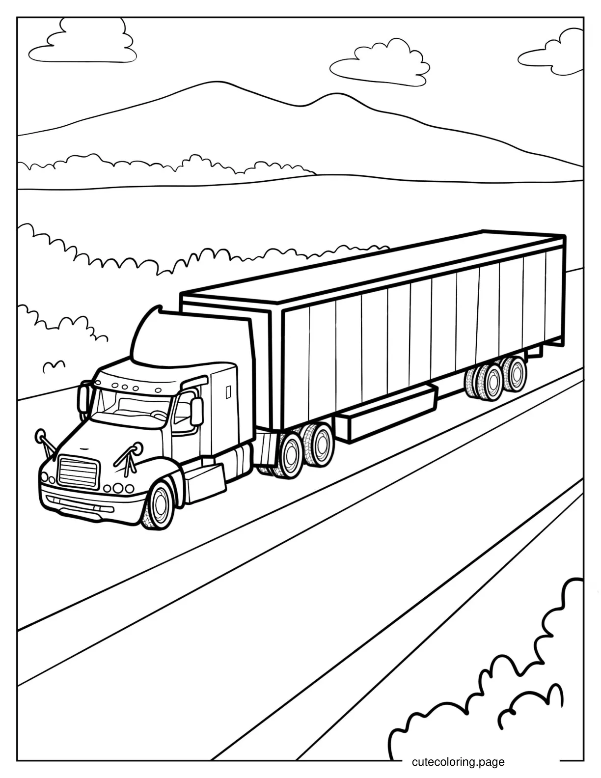 Large Semi Truck Towing Trailer To Color coloring page