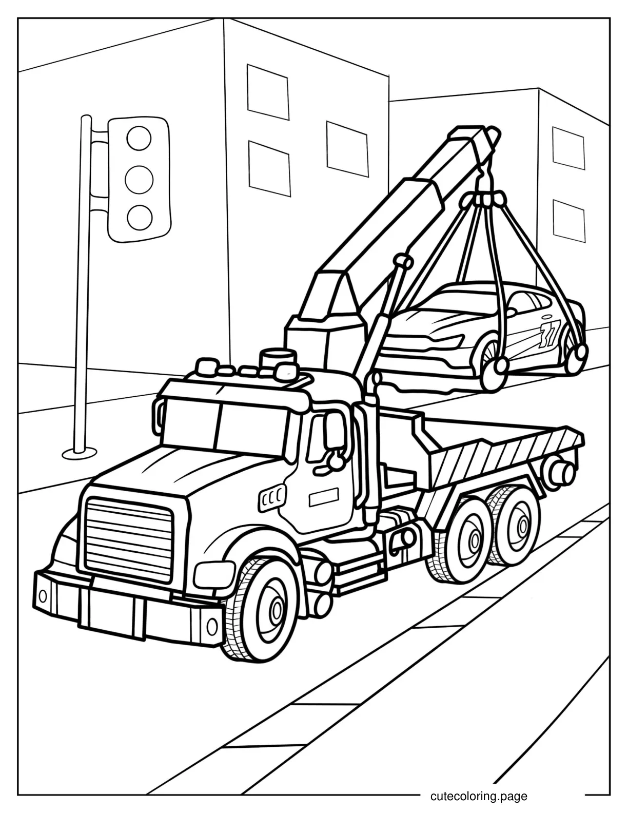 Large Tow Truck Picking Up a Car coloring page