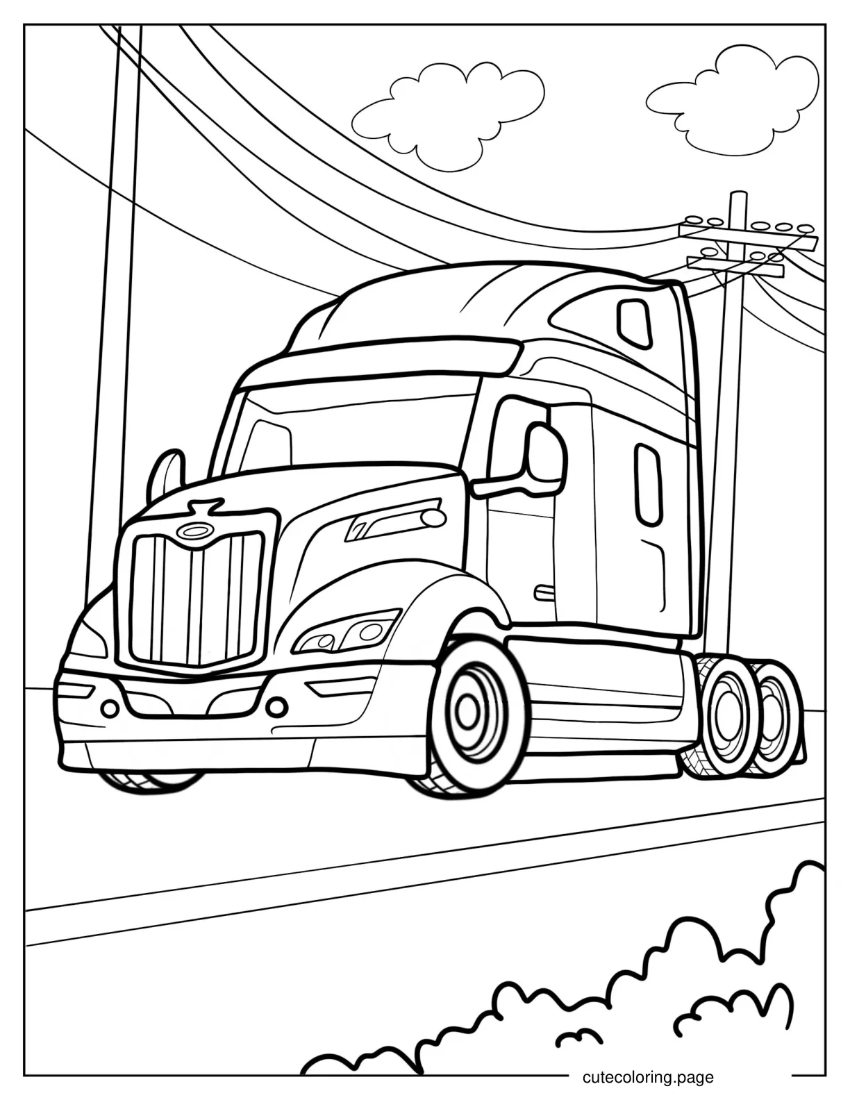 Modern Semi Truck To Color coloring page