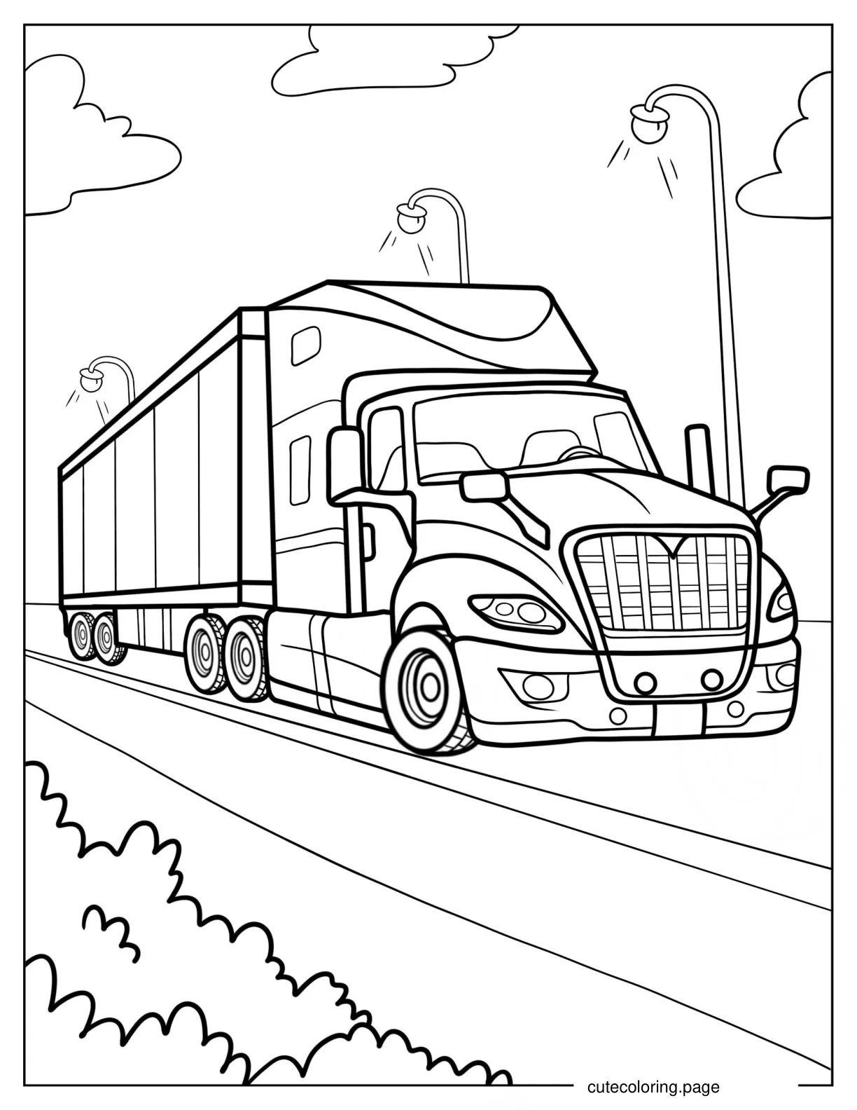 Semi Truck Towing Trailer coloring page