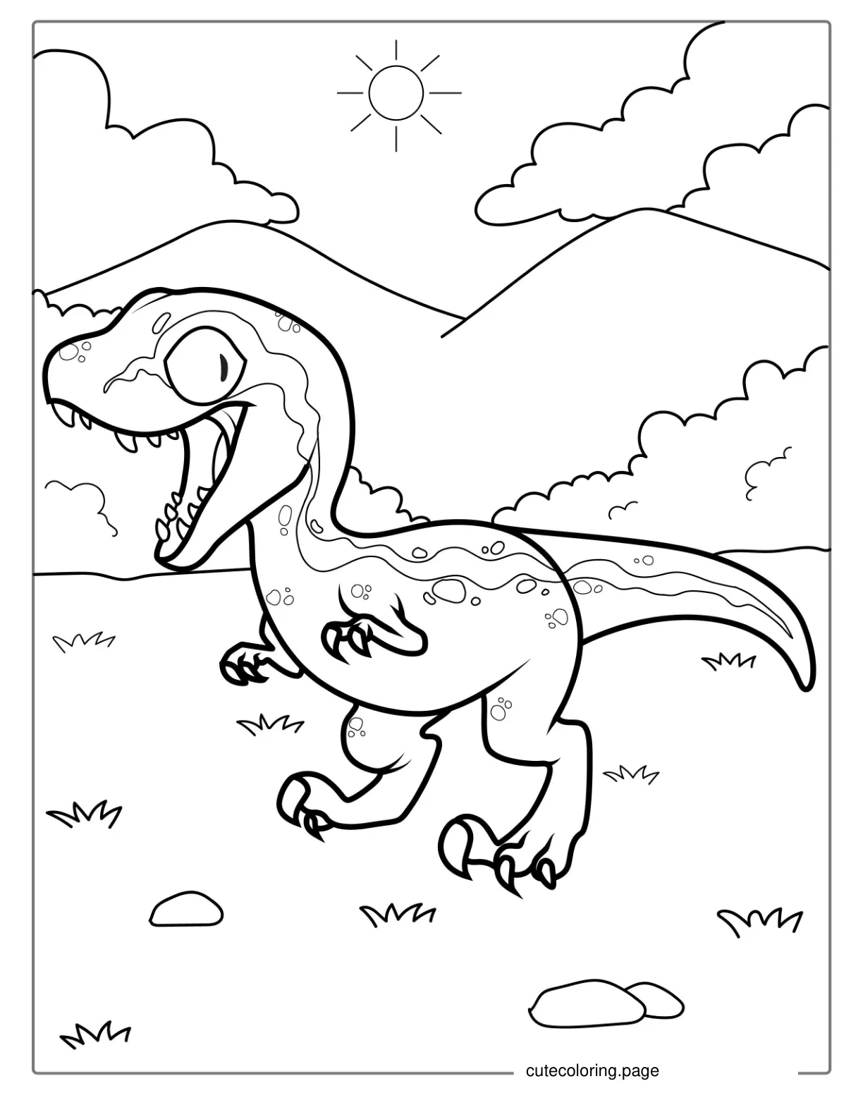 Cute Velociraptor Coloring Page For Kids coloring page