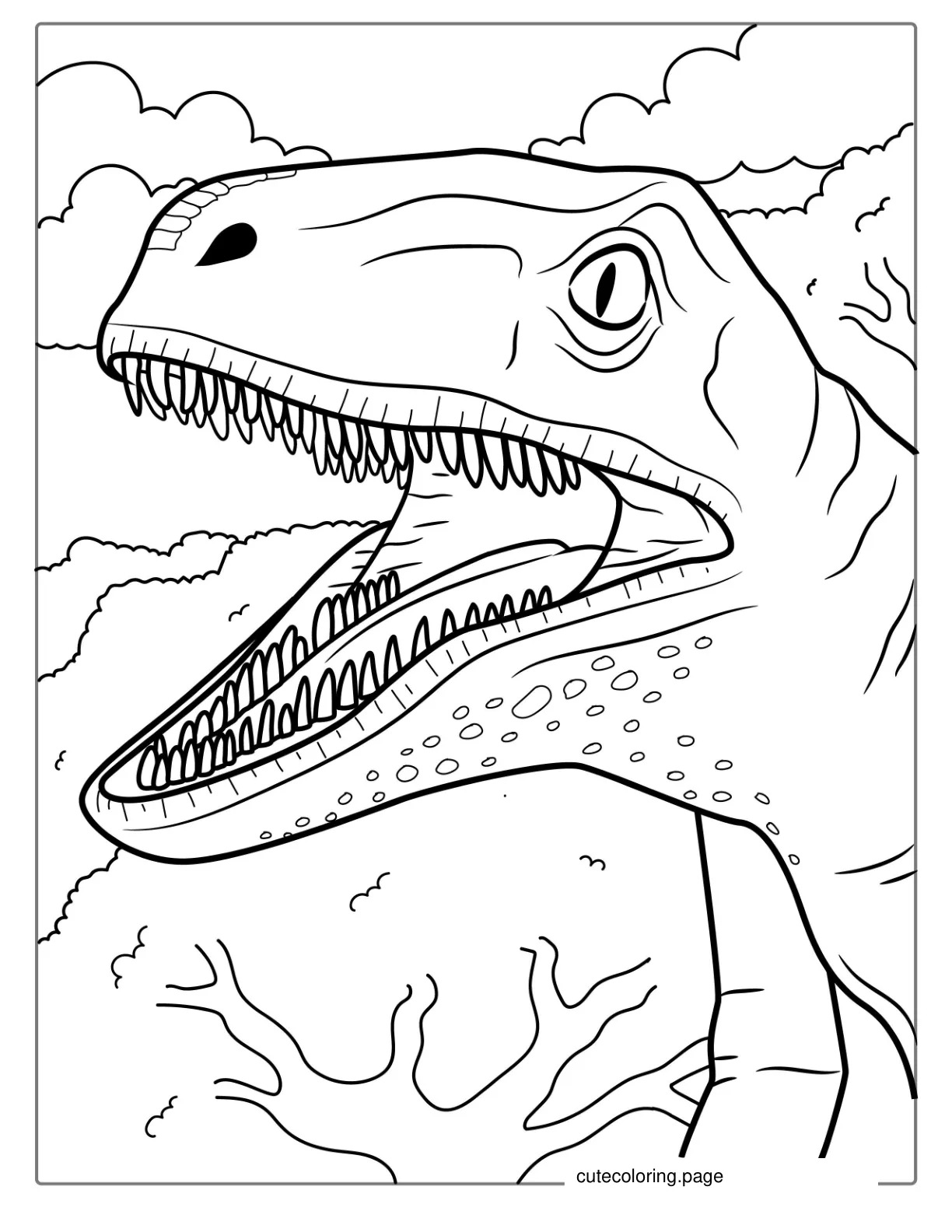 Detailed Velociraptor Head With Sharp Teeth To Color coloring page