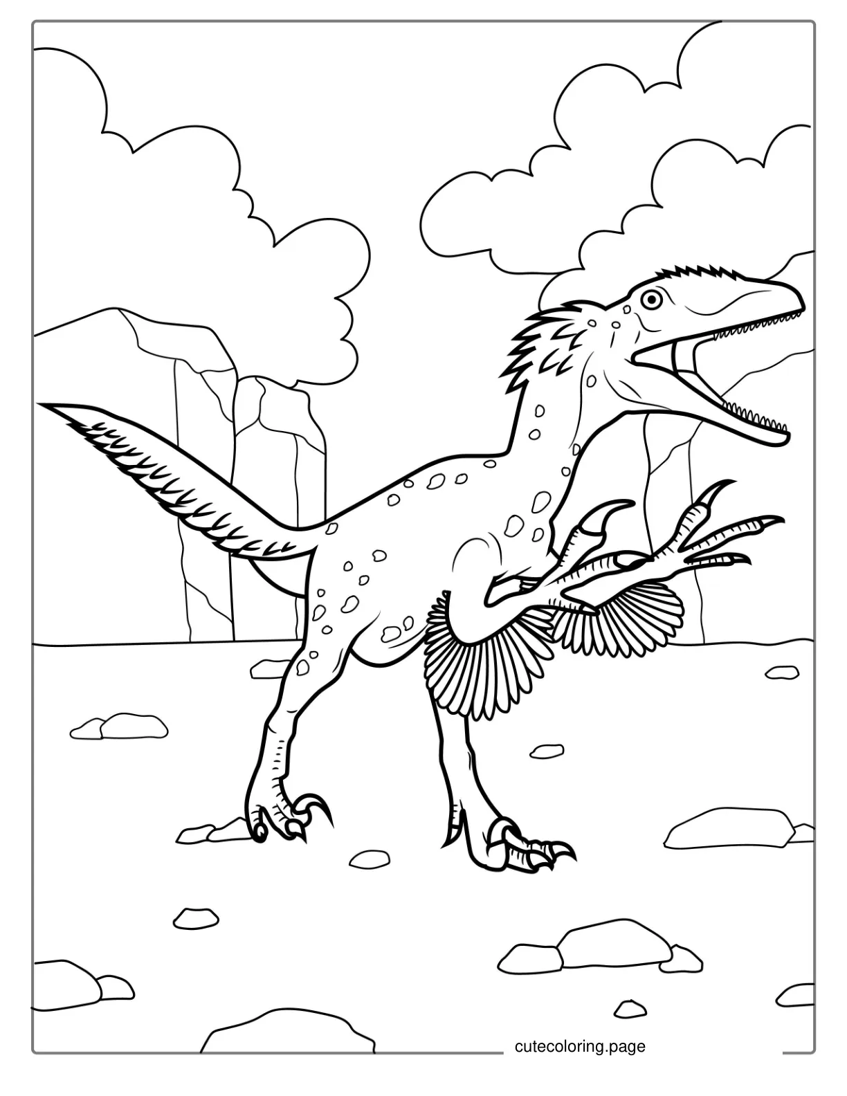 Easy Feathered Velociraptor Dinosaur Coloring Page coloring page