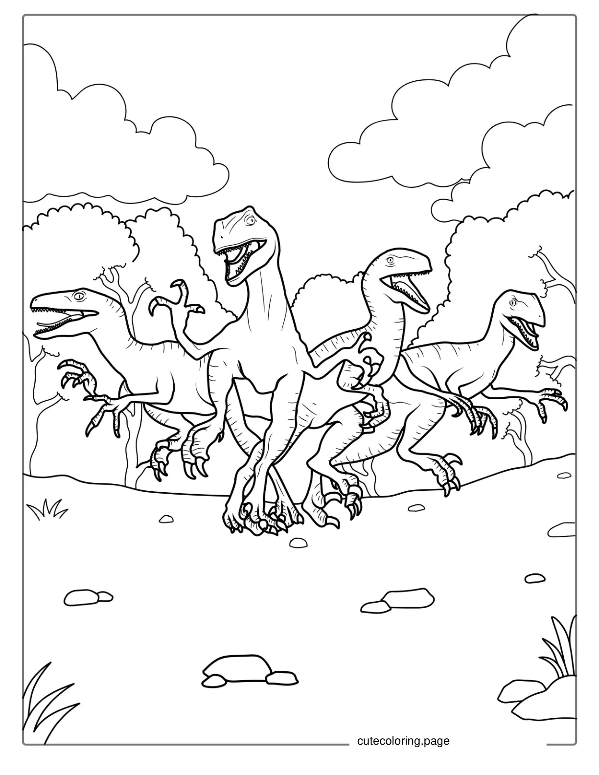 Pack Of Velociraptors Coloring Sheet coloring page