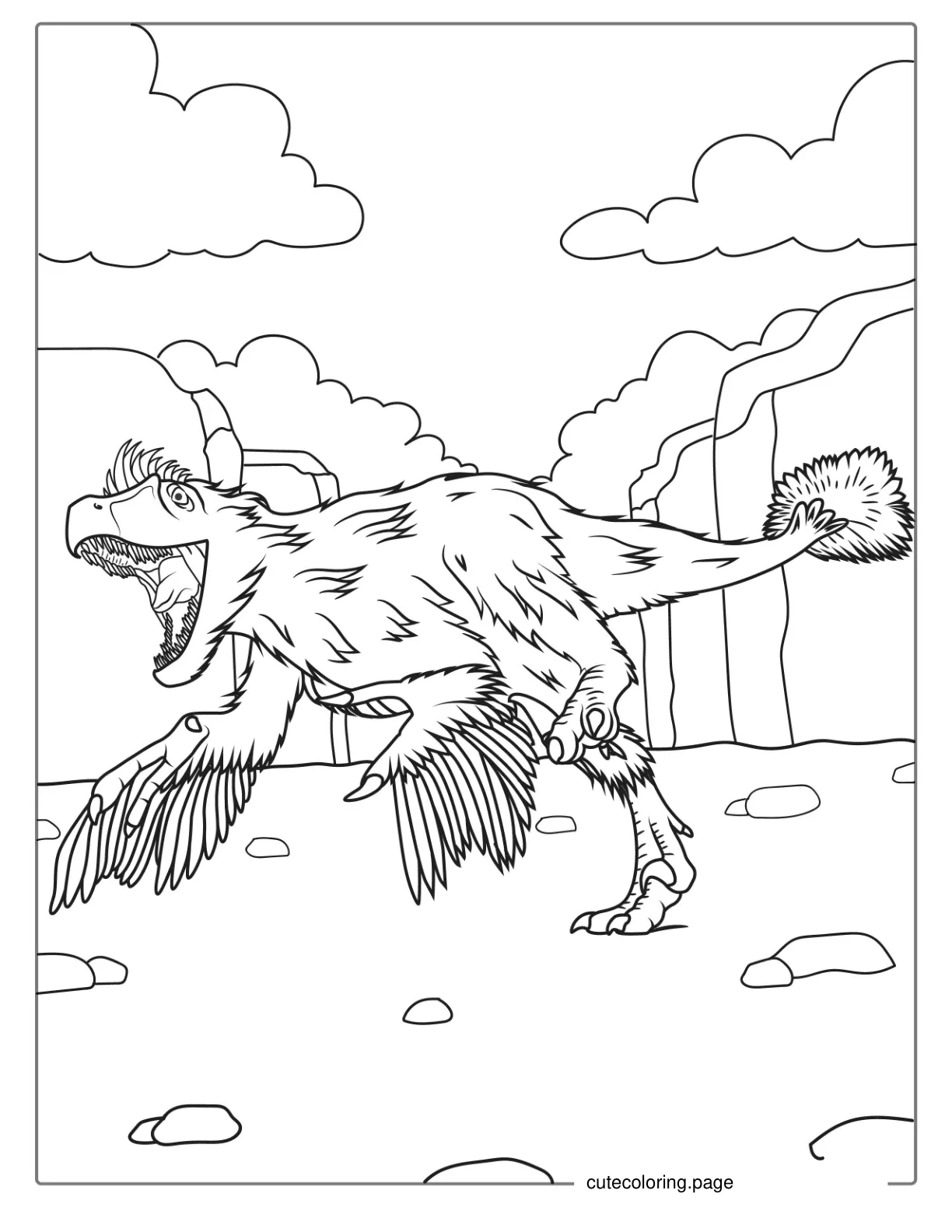 Realistic Feathered Velociraptor Coloring Page coloring page