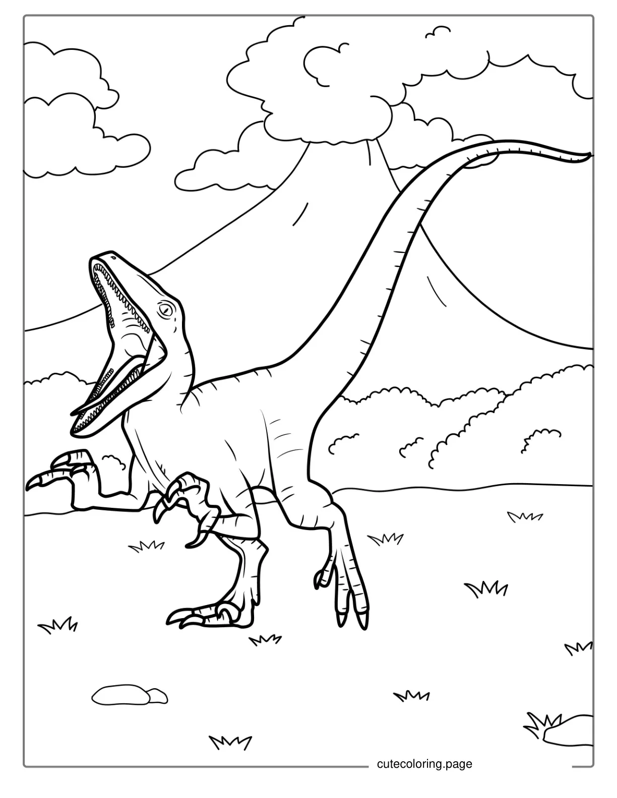 Velociraptor Hunting With Wide Open Jaw coloring page