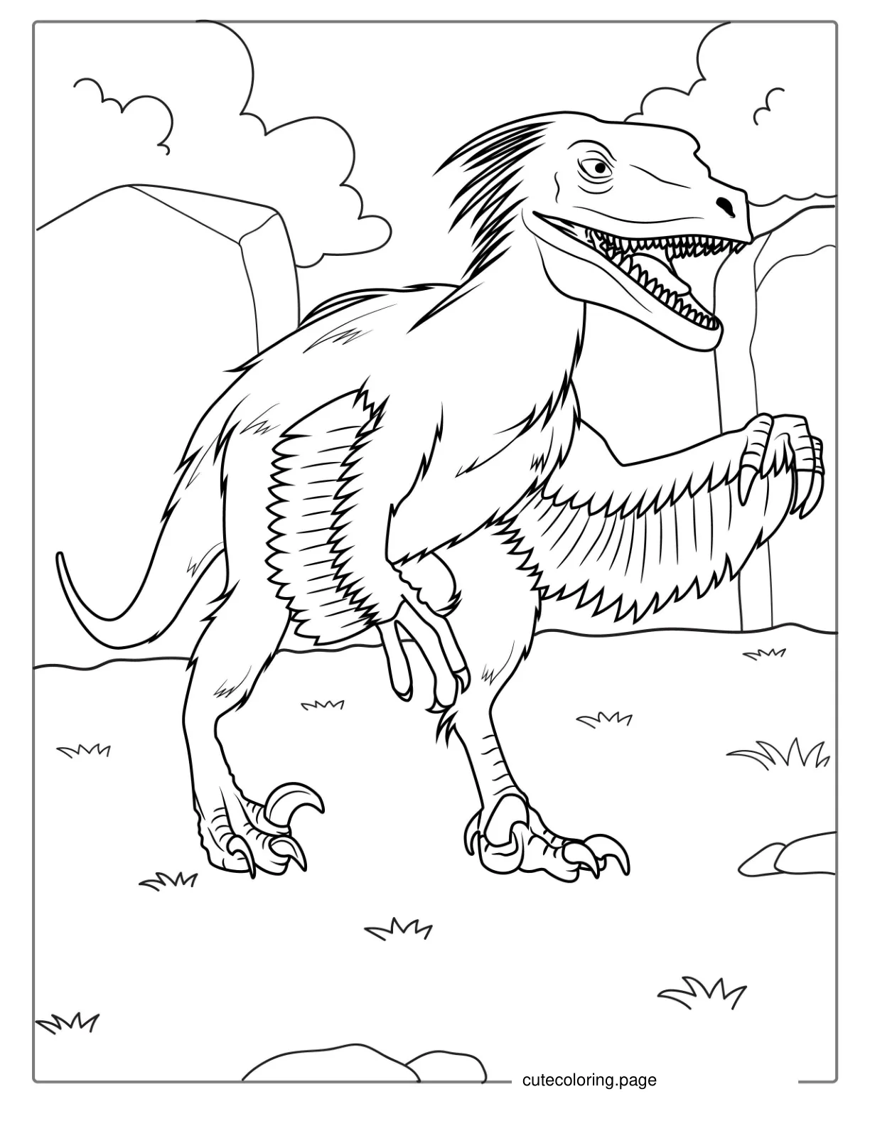 Velociraptor With Feathers Coloring Sheet coloring page