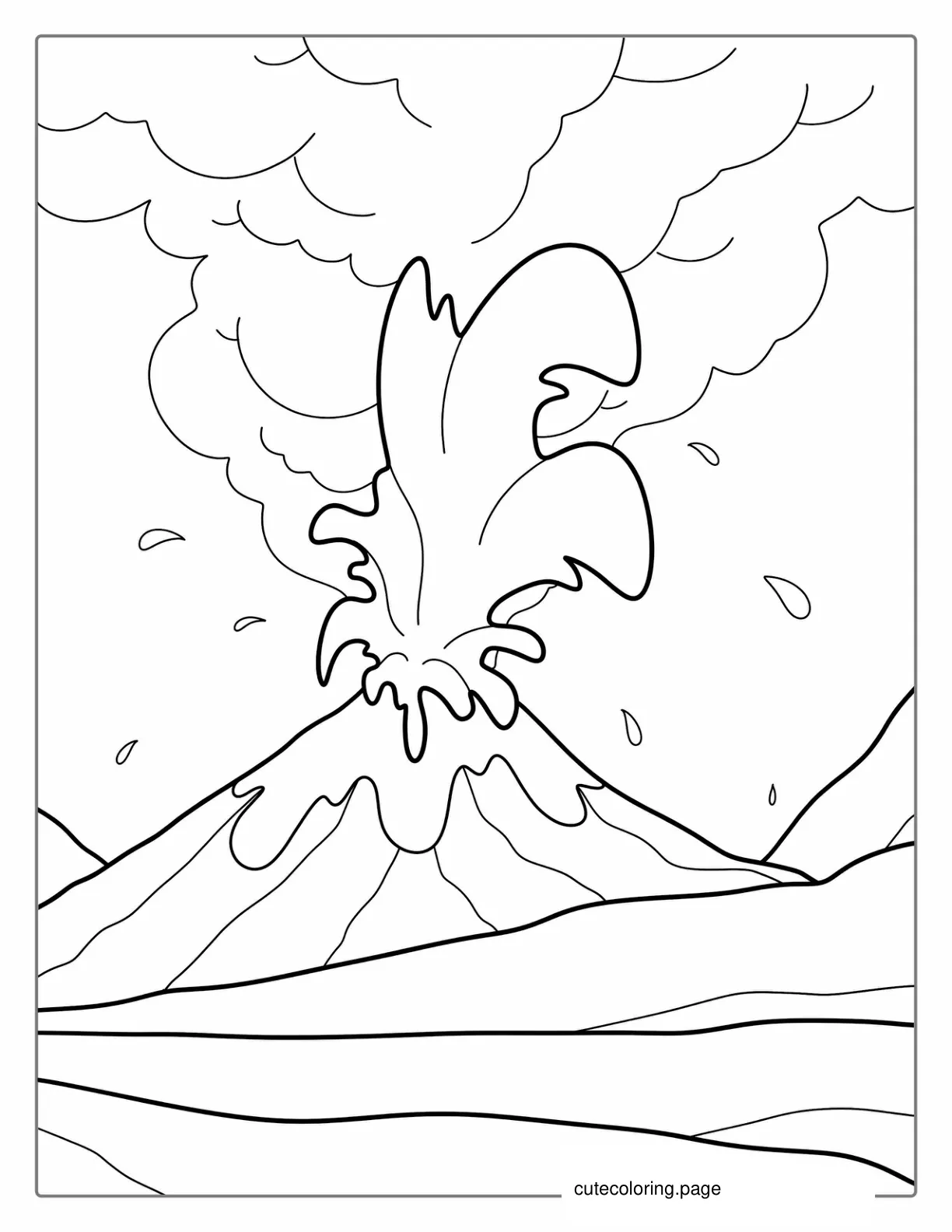 Coloring Page Of Volcano With Ash Cloud And Lava coloring page