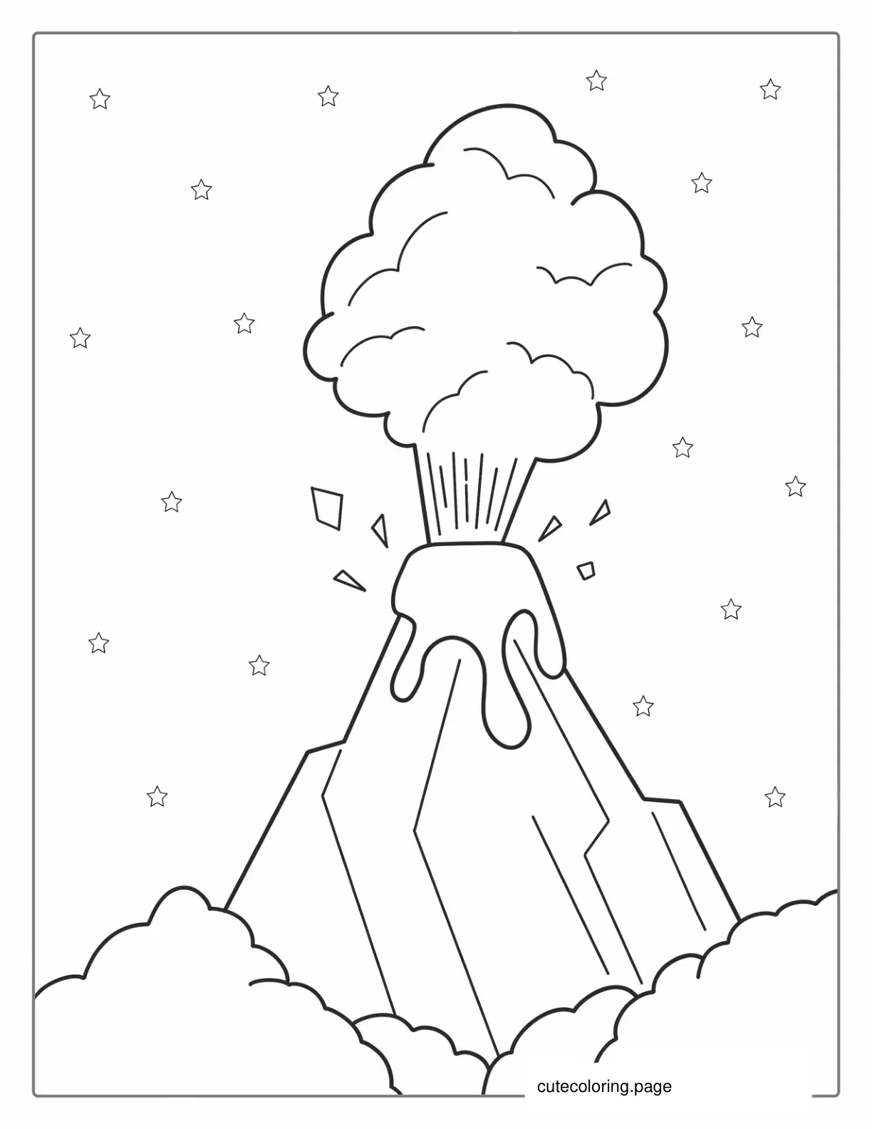 Coloring Page Of a Simple Volcano With Smoke And Ash coloring page